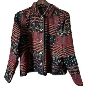 Women’s Vintage Blazer Jacket Cardigan Tapestry Red Black Orange Floral Sz L